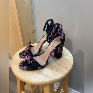 Floral pattern block heels